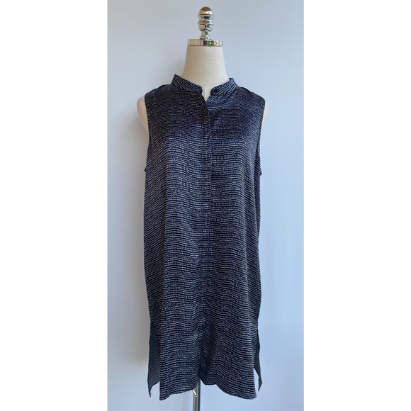 EILEEN FISHER Dress Silk Polka Dot Shift Tank Sleeveless Black sz M - Picture 1 of 8